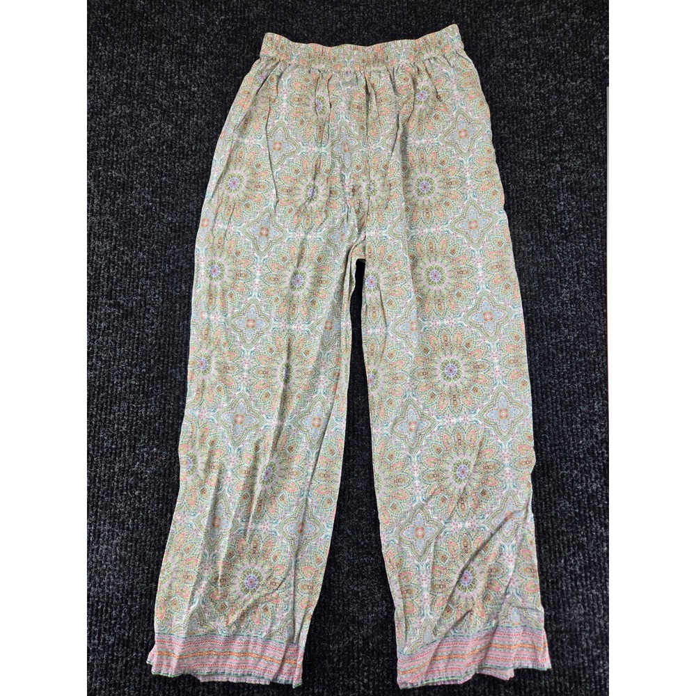Riva Womens Large Wide Leg Pants Multicolor Paisley Mandala Boho Elastic Waist